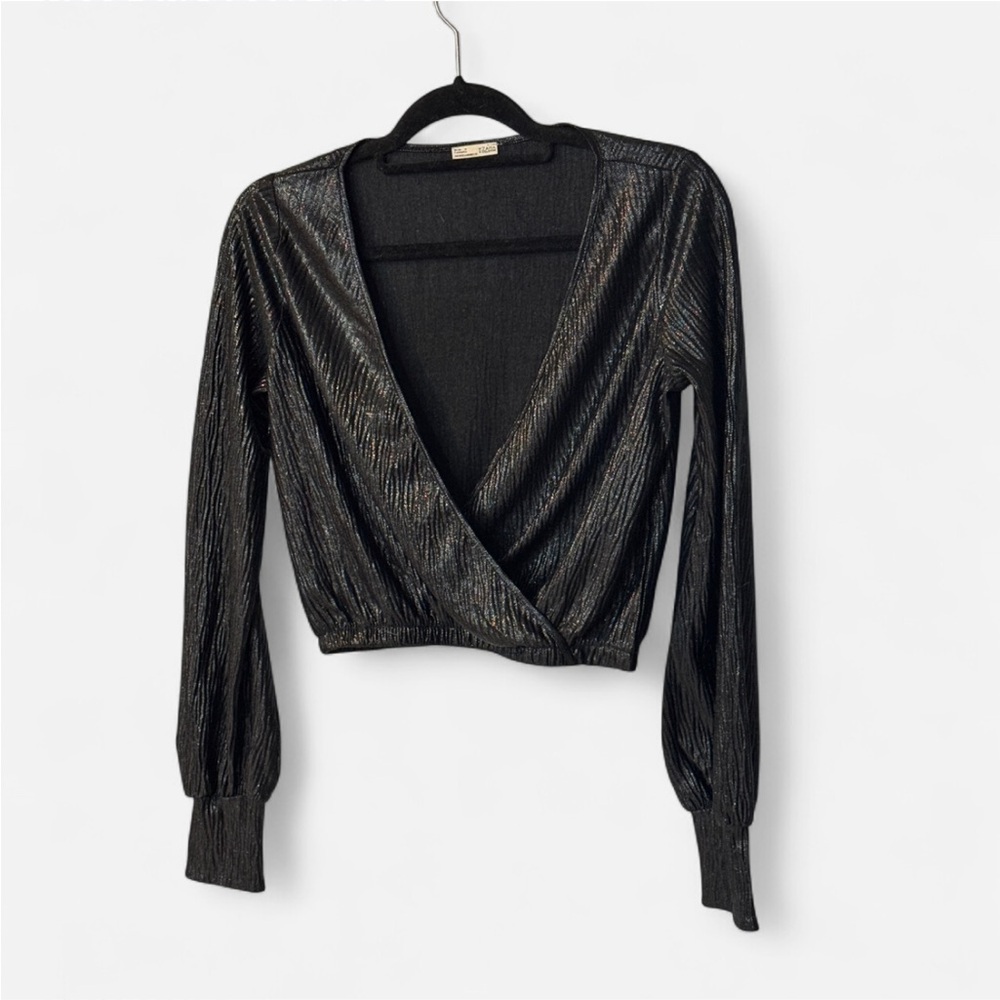 Zara Shiny Black Wrap Top
